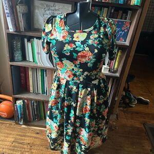 Amelia Lularoe orange rose colorful fit & flare L dress